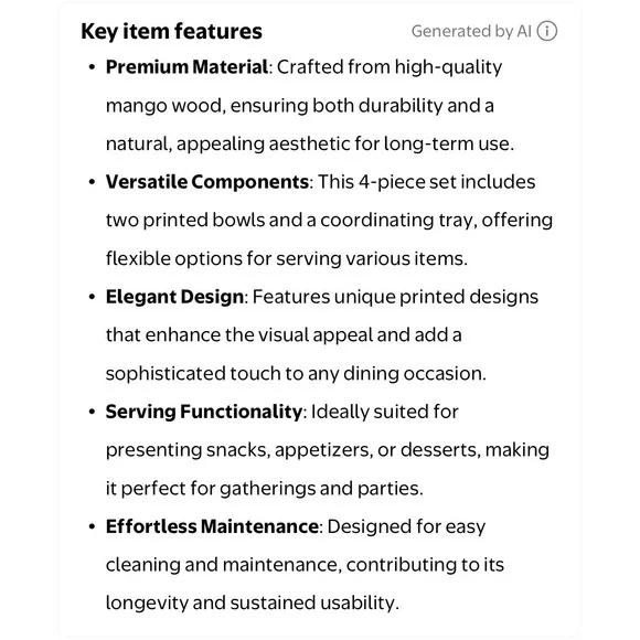 MESA Mango Wood Serving Set 4 Piece Ikat Geometric Patterns Tray & 3 Bowls NEW - Picture 10 of 16